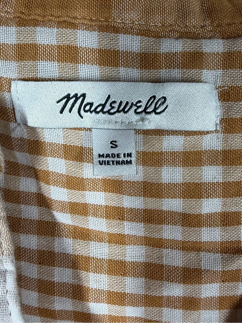 Madewell Brown White Plaid‎ Short Sleeve Popover Top